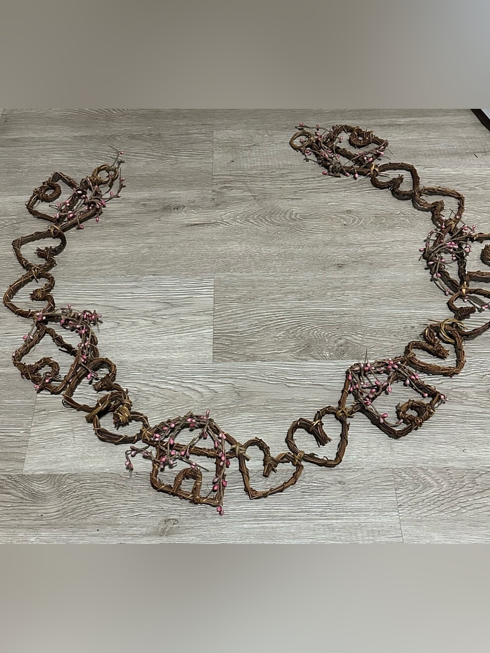 Cottage Core Rustic Grapevine Garland with Pink Berry Accents